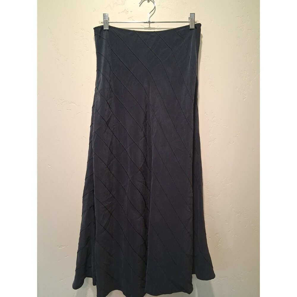 J.Jill Size 6 100% Silk A-line Maxi Skirt Diagonal Pattern Side Zip Minimalist
